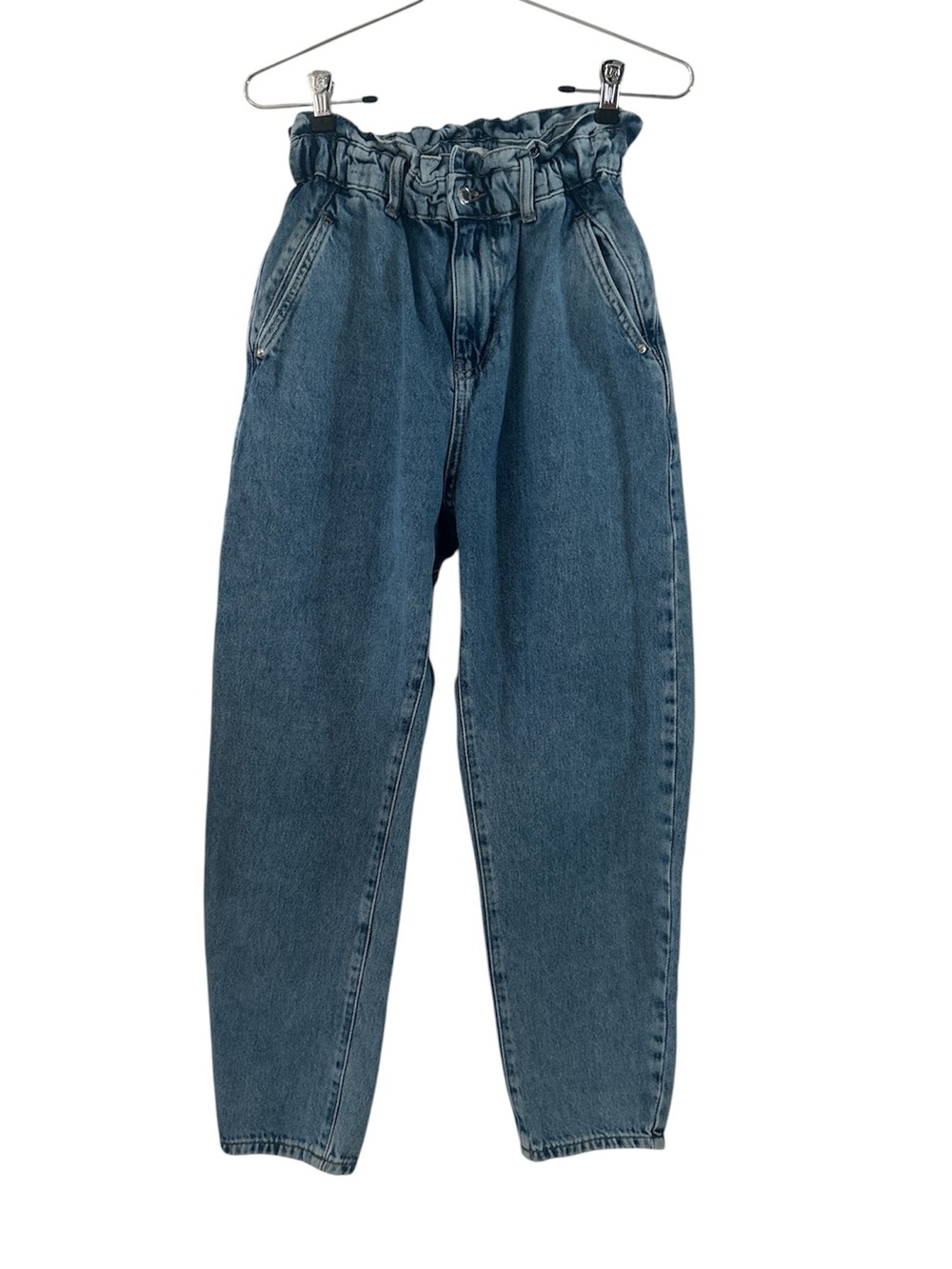 Zara High-Waist Paperbag Blue Denim Jeans Like New sz 2